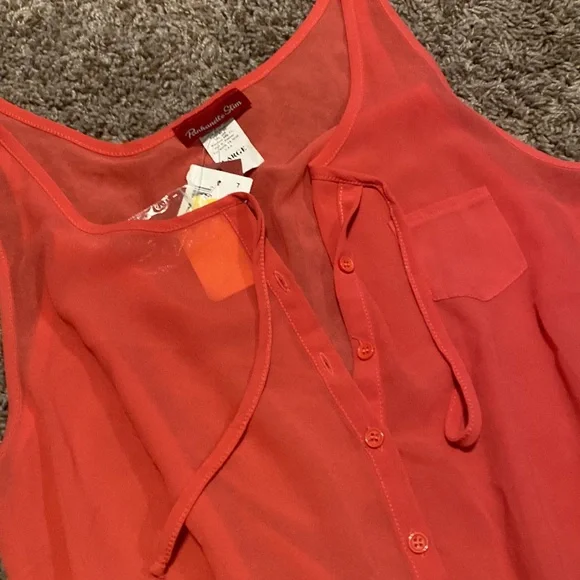 NEW Panhandle Slim Sz L Coral Sleeveless Sheer Henley Tank Top - Picture 7 of 14